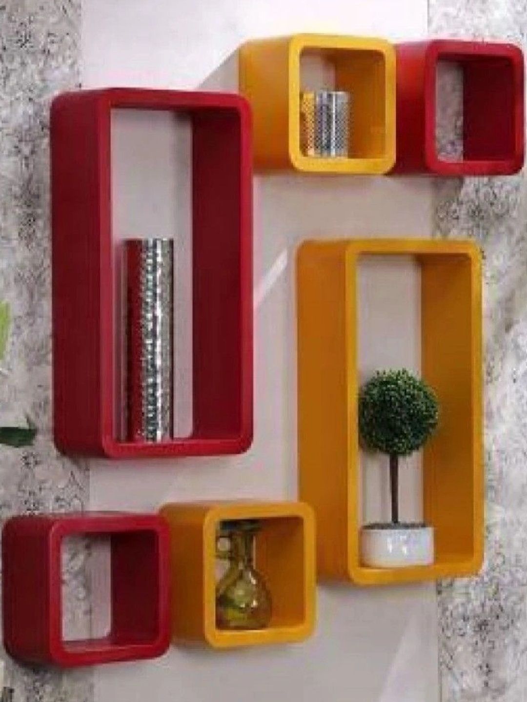TFS TRADERS Yellow & Red MDF Wall Shelf with Keyholders-picture-24