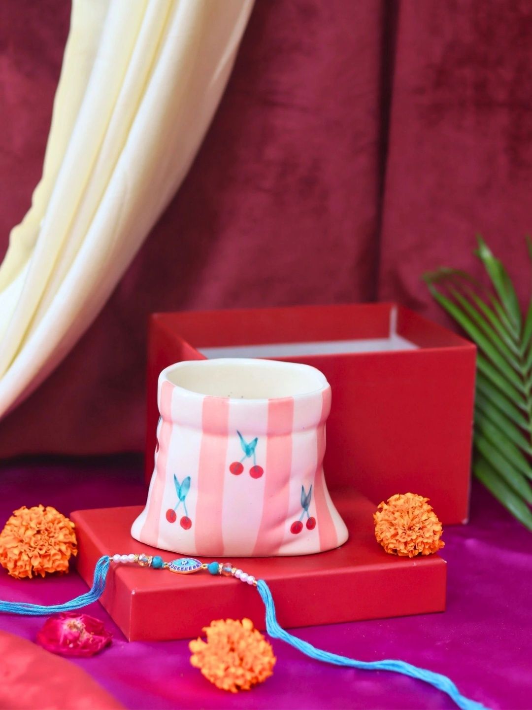 WEAVING HOMES Pink & Red Handcrafted and Hand Painted Printed Ceramic Glossy Mugs Set of Cups and Mugs-picture-28