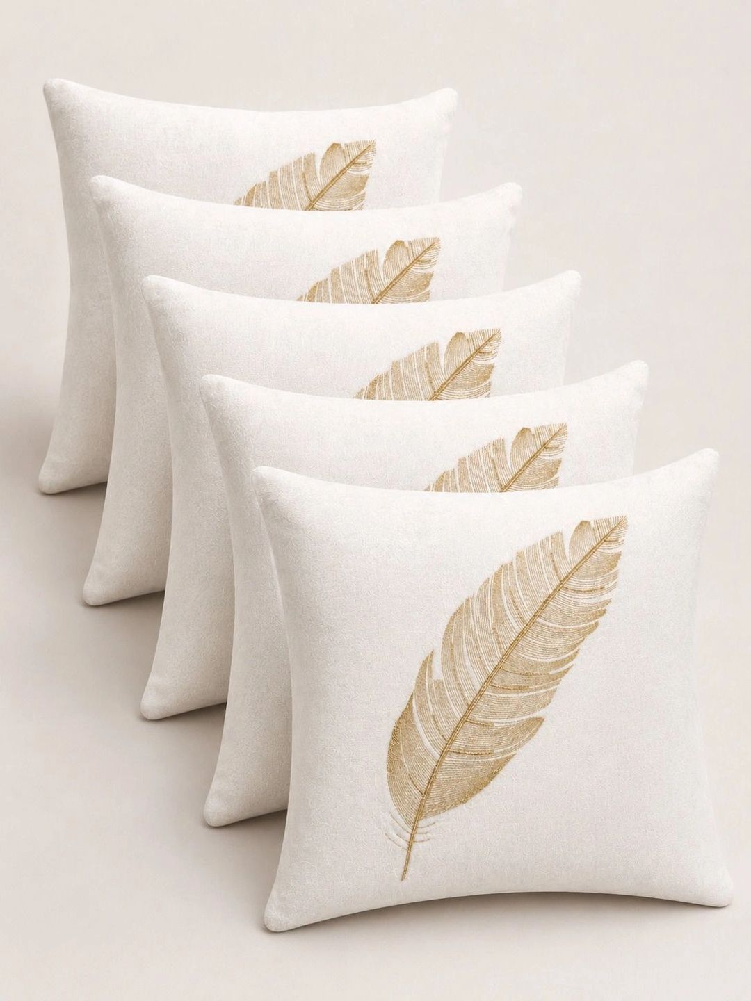 VORNEXA White Set of 5 Floral Velvet Square Cushion Covers-image-38