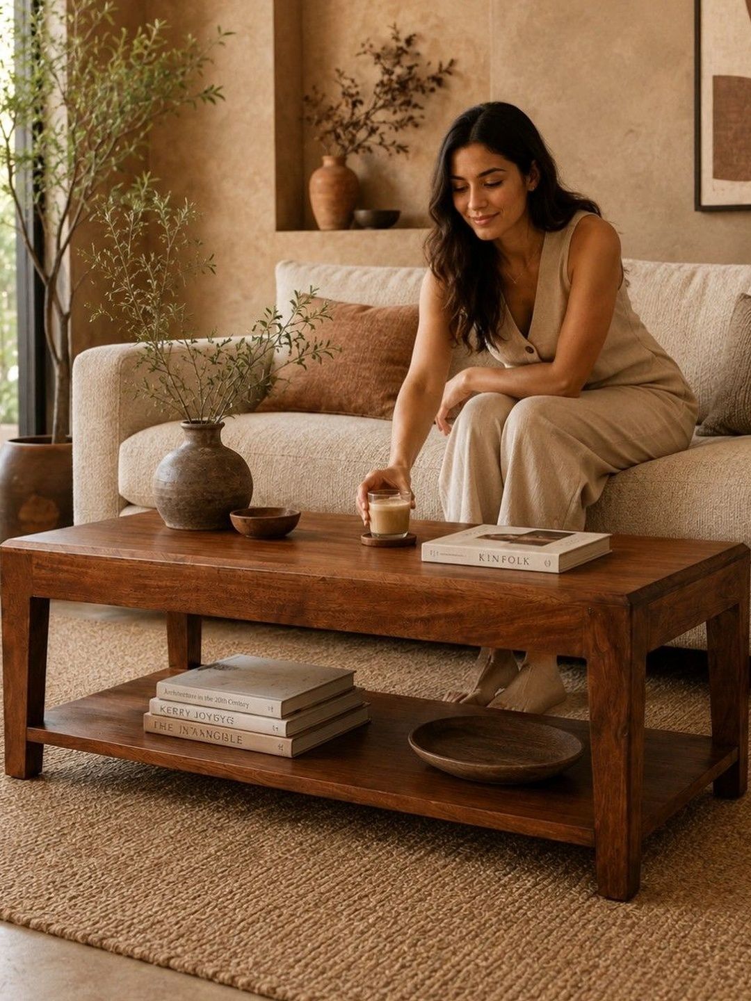 THEGASBH Brown Natural Stone Rectangle Shaped Coffee Table-image-27