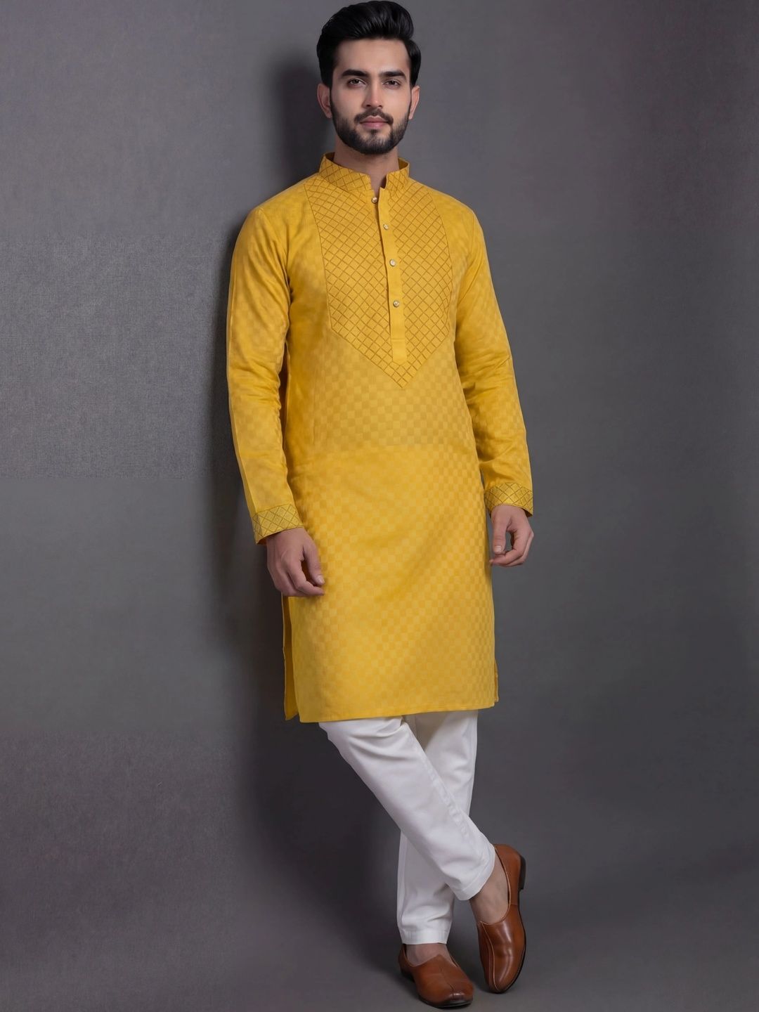 Tibra Collection Men Embroidered Panelled Thread Work Kurta with Pyjamas-picture-23
