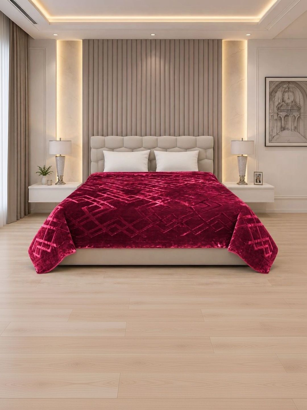Signature Maroon Geometric Mild Winter 600 GSM Blanket-picture-29