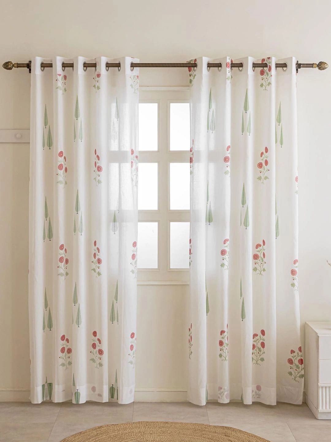 Myntra Elegant Homes White Set of 2 Floral Sheer Long Door Curtain-picture-29