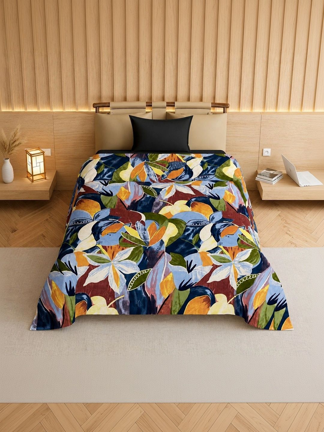 TINDLER KNOTS Purple& Green Floral Printed Single Duvet Cover-image-10