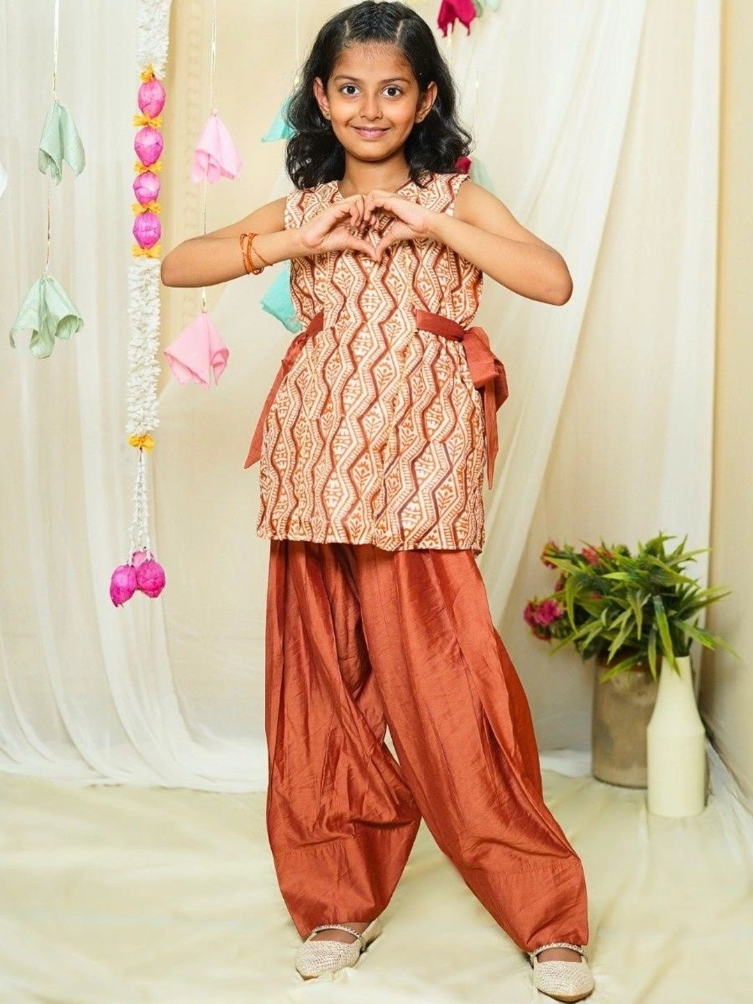 Undyed Girls Printed Regular Chanderi Cotton Kurta with Patiala-picture-14