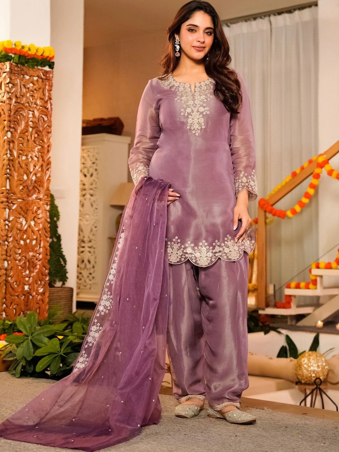 HERE&NOW Women Ethnic Motifs Embroidered Regular Thread Work Kurta with Patiala & With Dupatta-picture-35