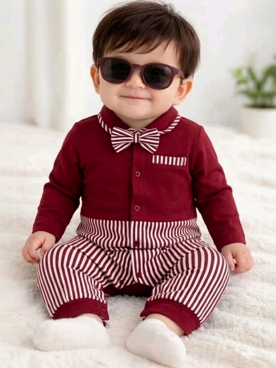 NEMI CREATION Infants Striped Cotton Polo Collar Rompers-picture-20
