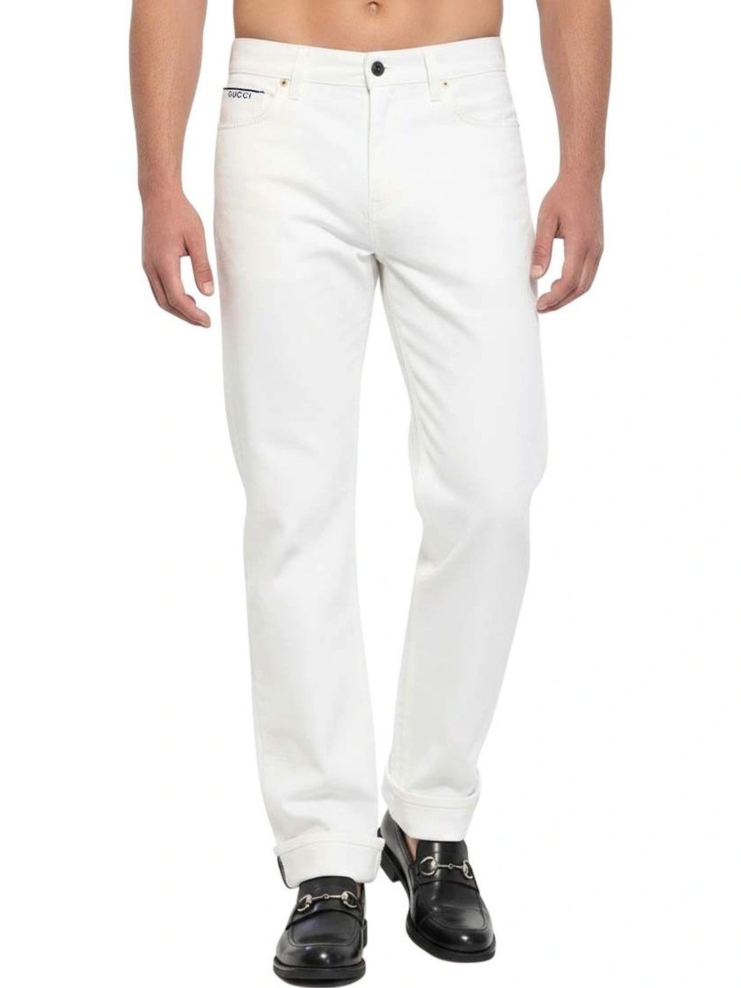 Gucci Men Regular Fit Mid-Rise Cuffed Hem Jeans-image-4