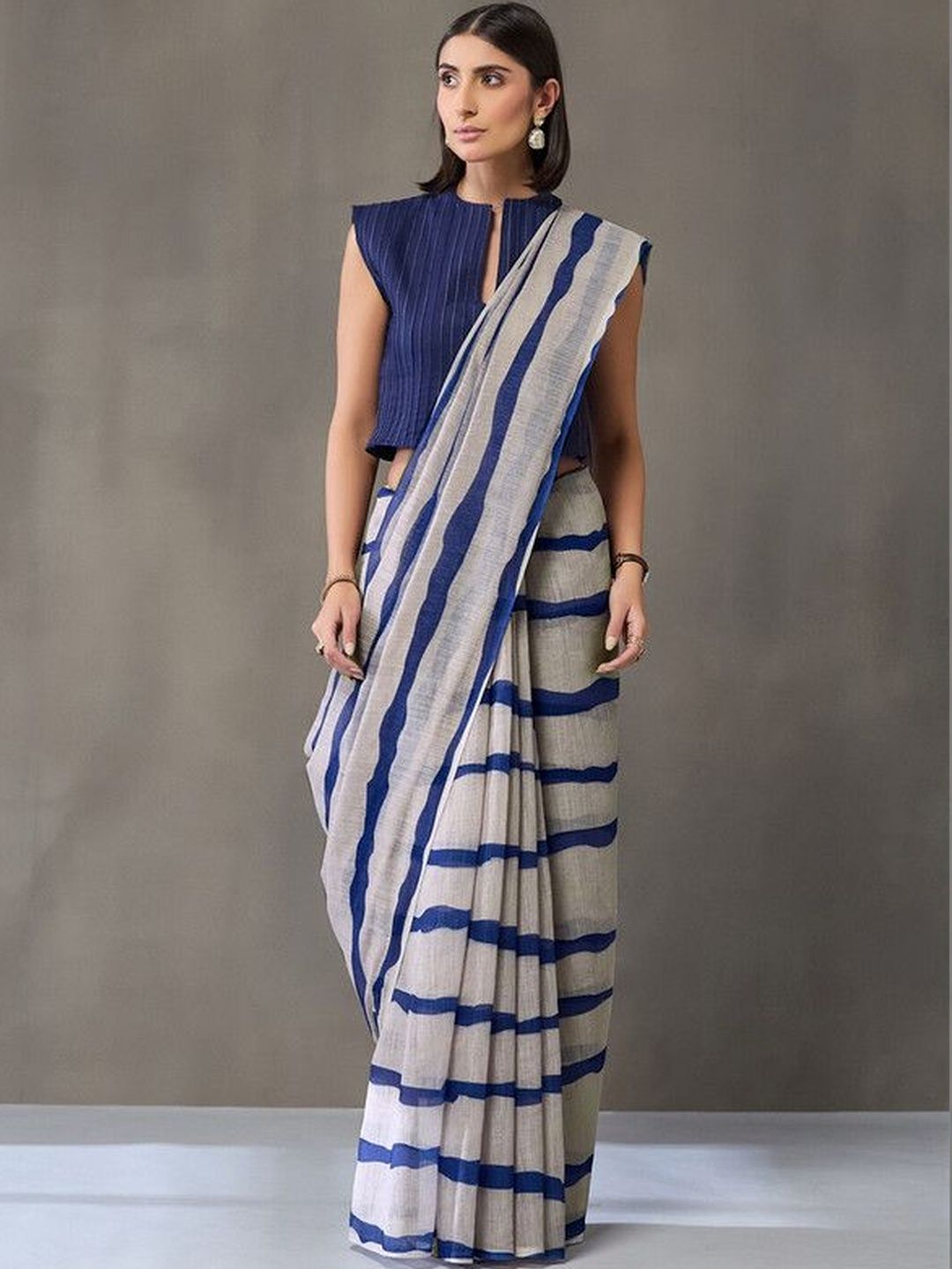 Navibhu All-Day Lightweight Striped Pure Linen Saree-picture-50