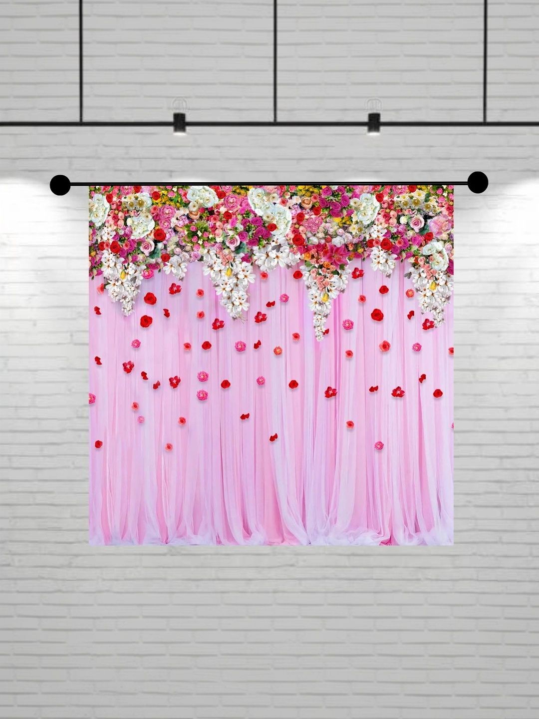 DHARA CREATION Pink & Red Floral Backdrop Festive Decor-picture-4