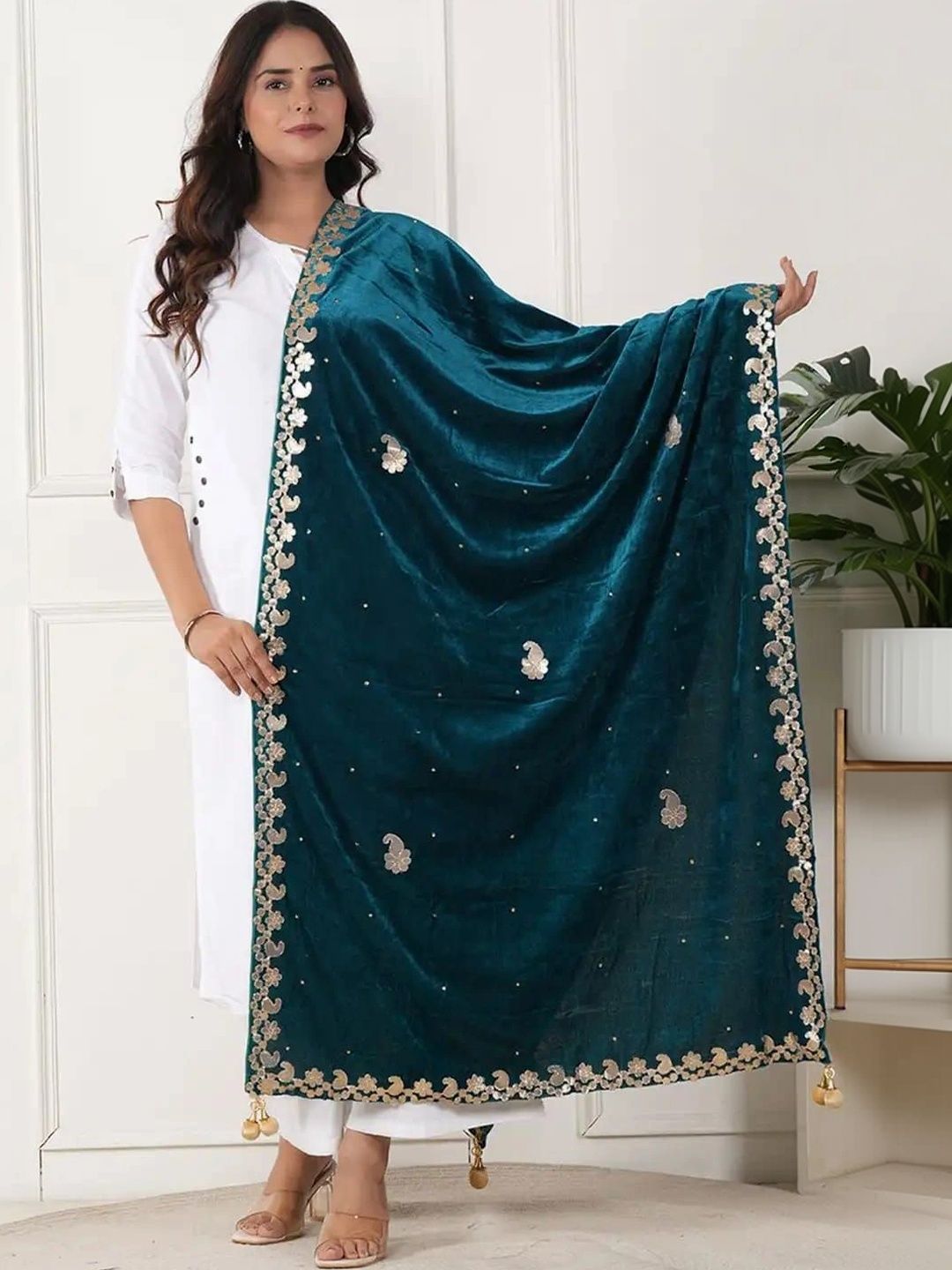 URBAN KANYA Ethnic Motifs Embroidered Velvet Dupatta with Zari-picture-57