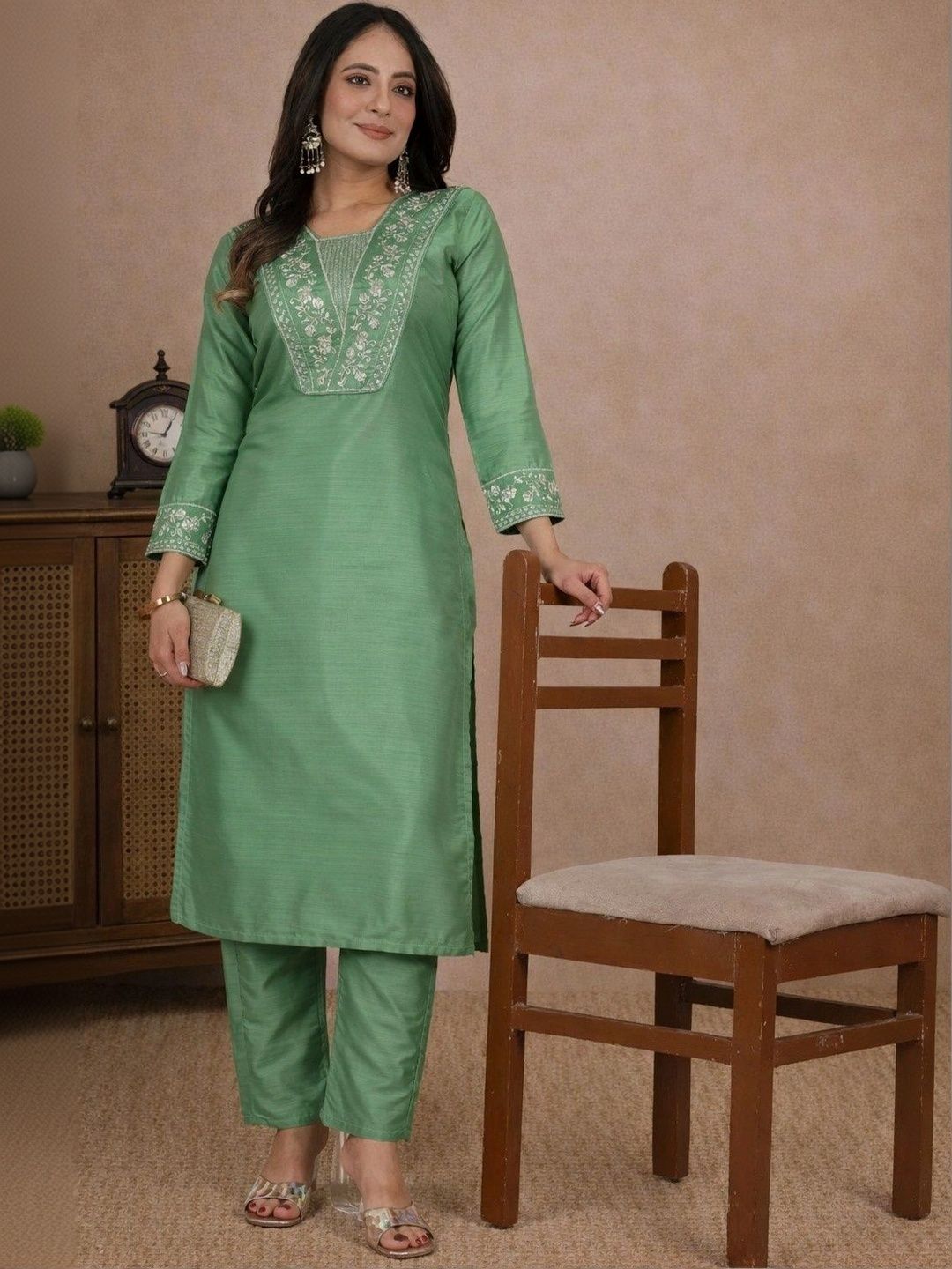 Sangria Embroidered Tunic with Trousers-picture-14
