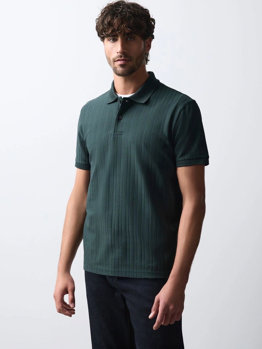 NEXT Polo Collar Self Design T-shirt-image-16