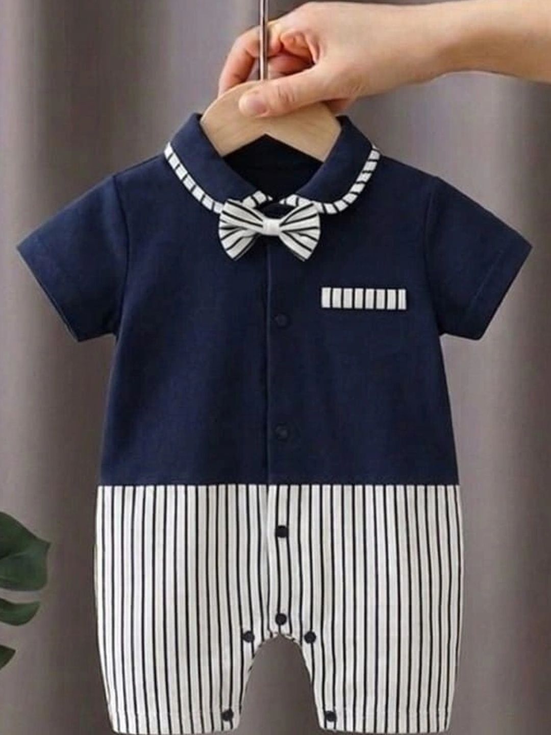 NEMI CREATION Infants Striped Cotton Polo Collar Rompers-picture-55