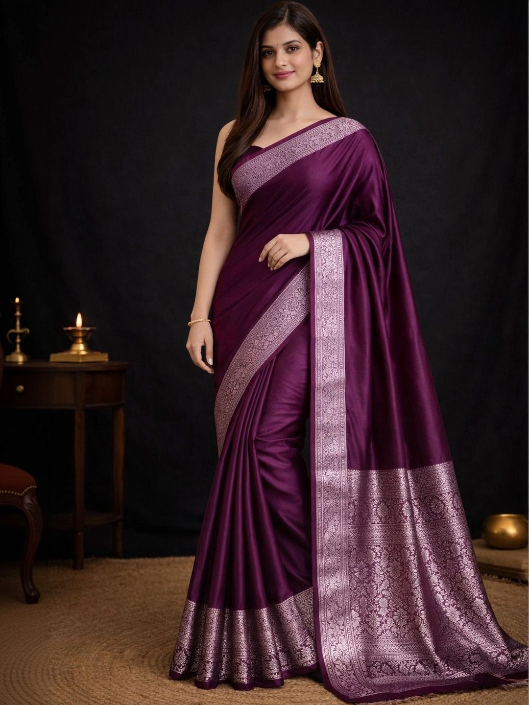 FASHION SENSE Woven Design Embroidered Satin Banarasi Saree-picture-34