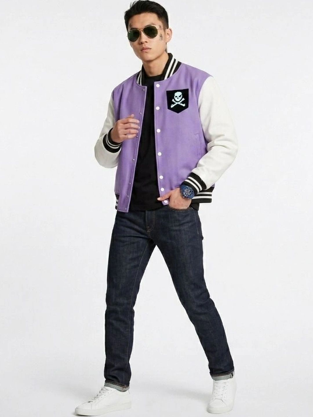 oiin Men Colourblocked Fleece Blend Varsity Jacket-picture-52