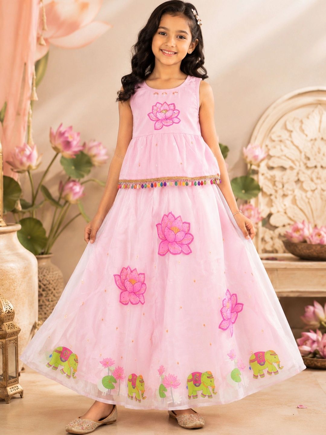 KiddoPanti Girls Embellished Top with Skirt-image-43