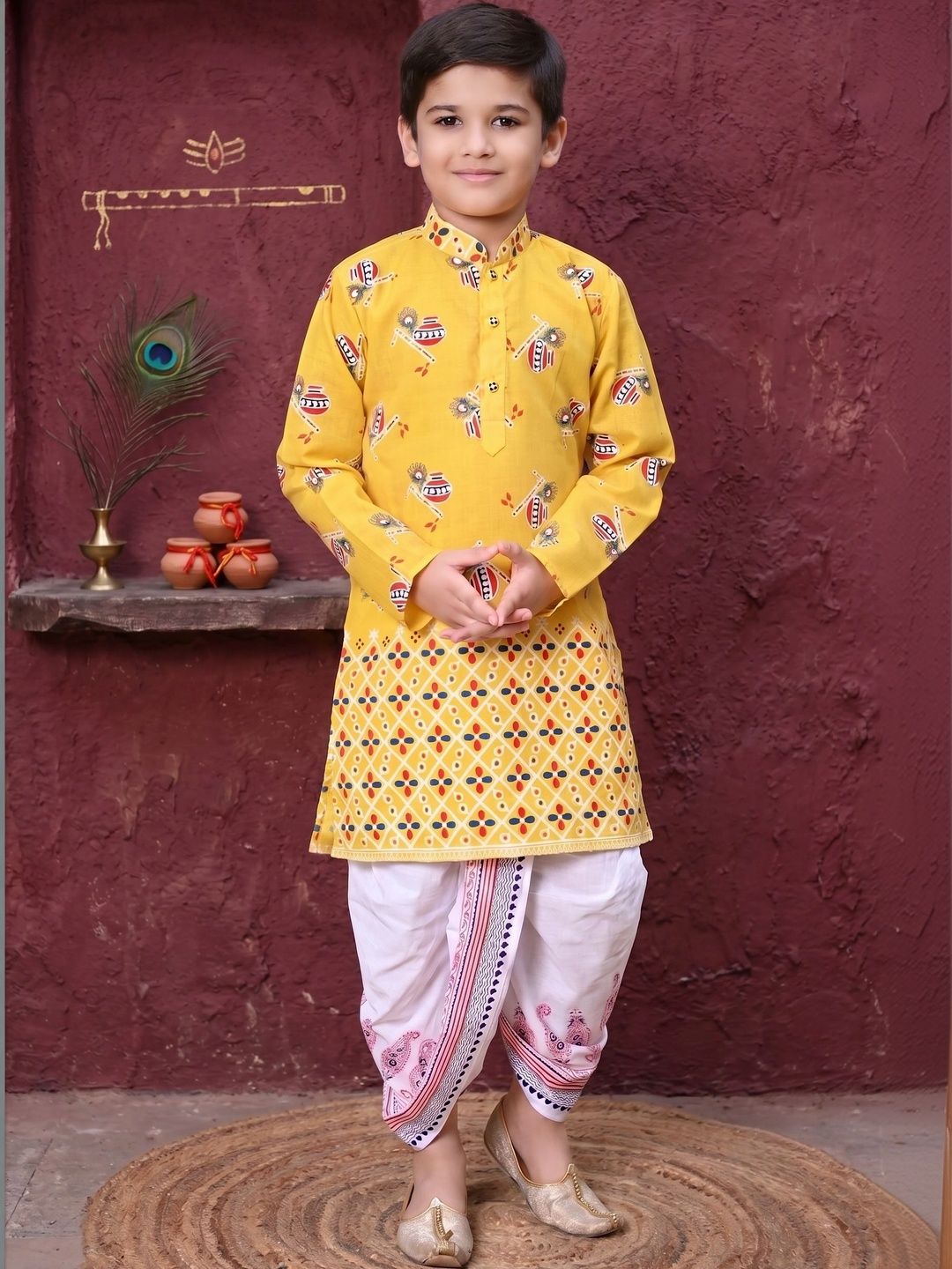 Cae Boys Ethnic Motifs Printed Regular Pure Cotton Kurta with Dhoti Pants-image-32