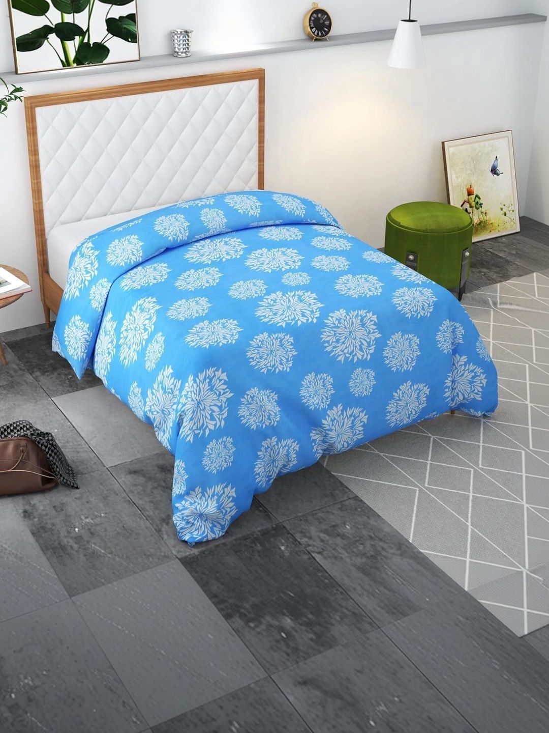 TINDLER KNOTS Blue Floral Printed Single Duvet Cover-image-49