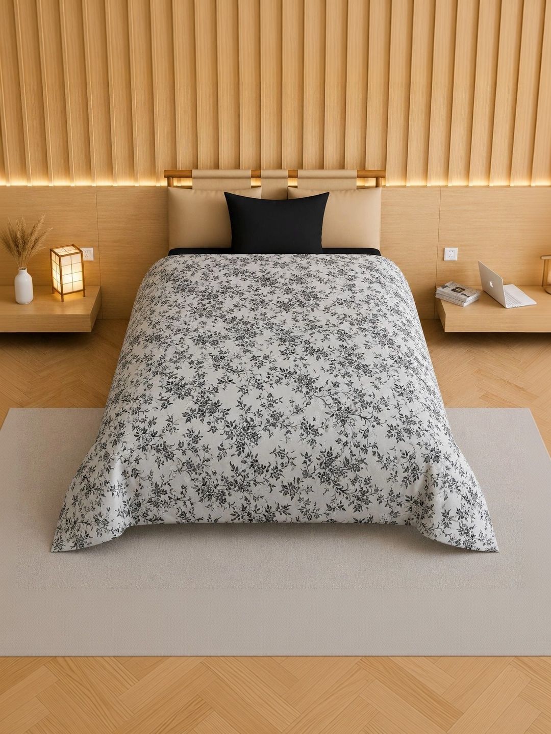 TINDLER KNOTS Grey & Black Floral Printed Single Duvet Cover-picture-22