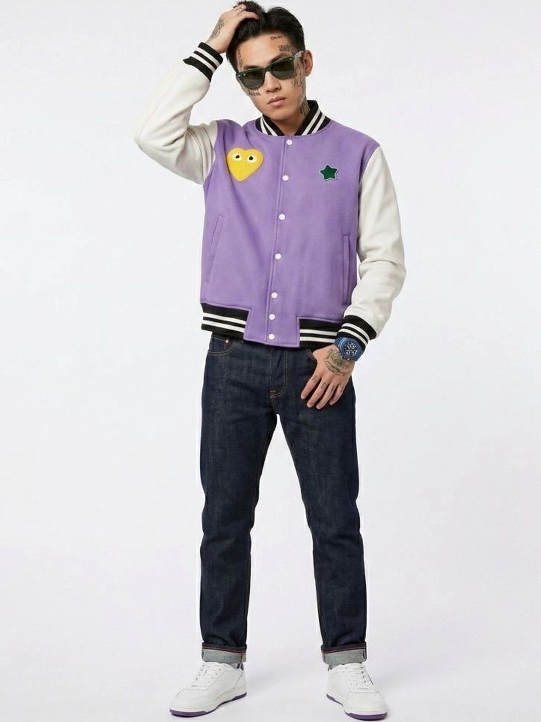oiin Men Colourblocked Fleece Blend Varsity Jacket-picture-26