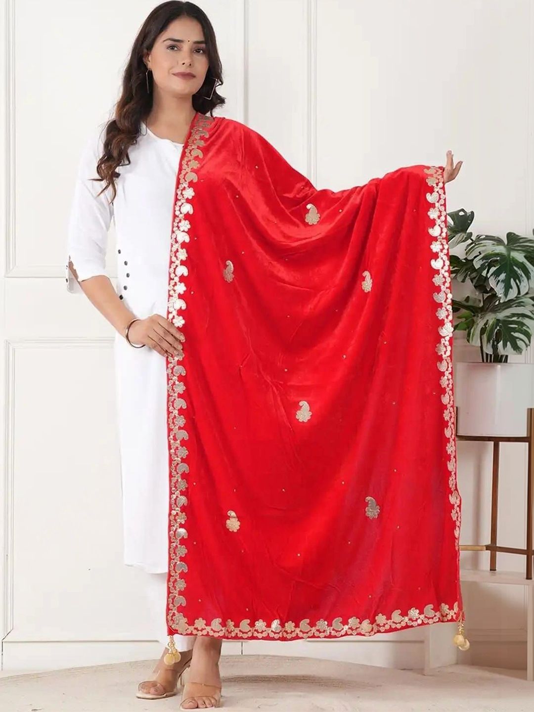 URBAN KANYA Ethnic Motifs Embroidered Velvet Dupatta with Zari-picture-26
