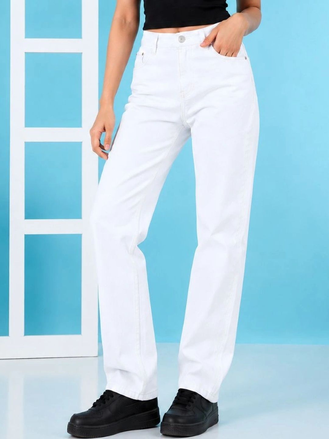 HERE&NOW Women Classic Relaxed Fit Mid-Rise Stretchable Jeans-picture-11
