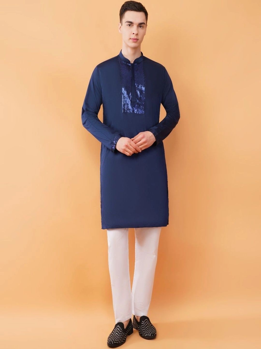 ADHIRAJAN Men Regular Sequinned Kurta with Pyjamas-picture-6