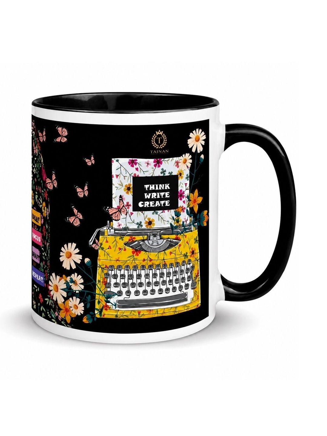 TAJNAN Black Printed Ceramic Glossy Mugs Set of Cups and Mugs-image-37