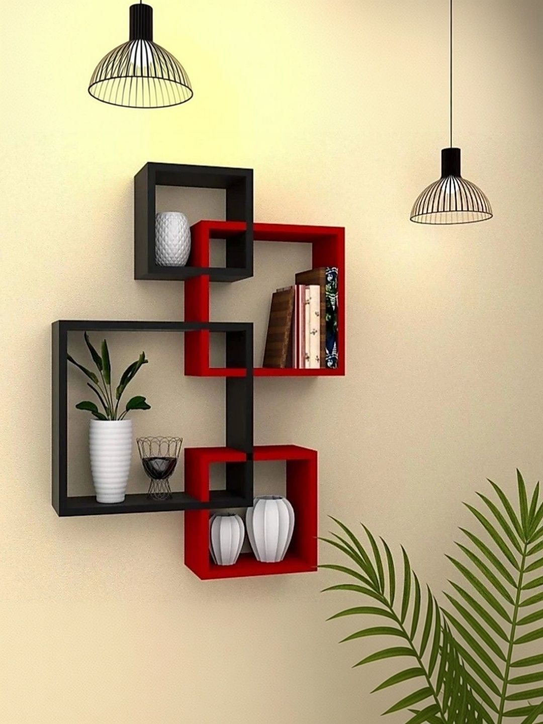 TFS TRADERS Red & Black MDF Wall Shelf with Keyholders-picture-13
