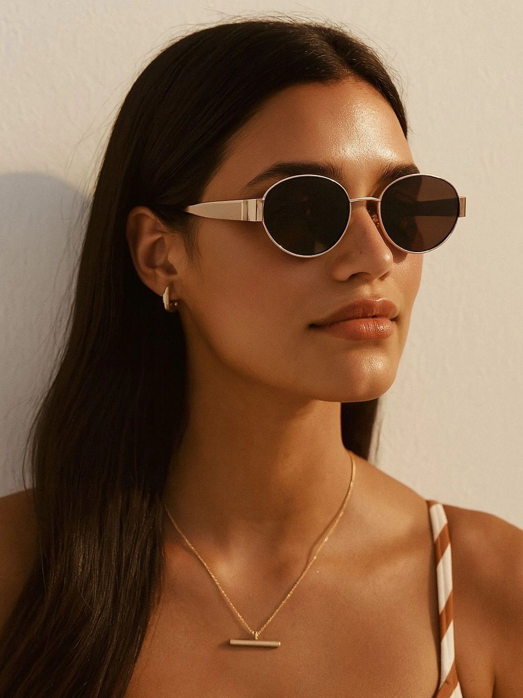 AKAYI Women Brown Lens & Gold-Toned Oval Sunglasses with-picture-24