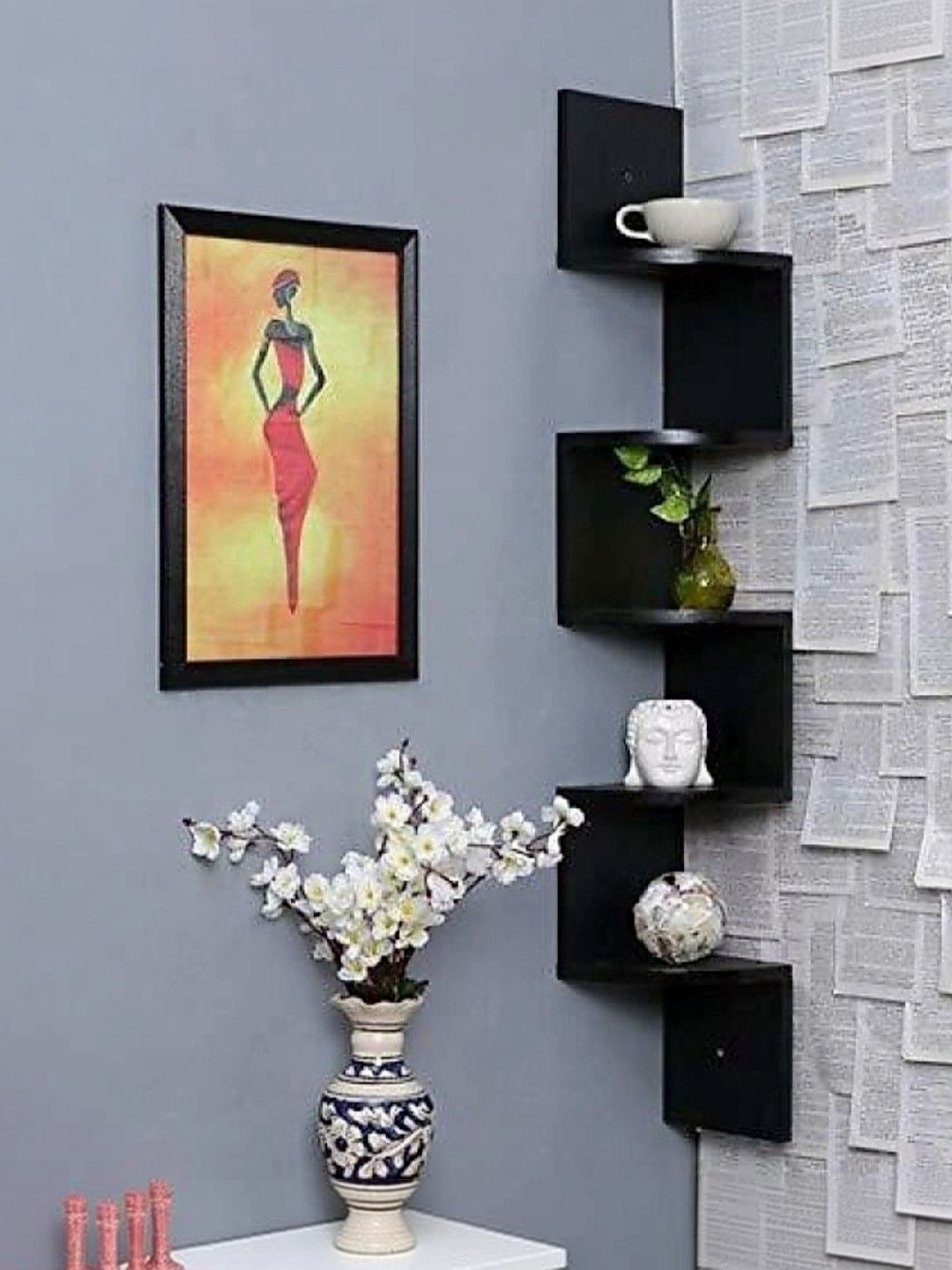 TFS TRADERS Black & White MDF Corner Wall Shelf-picture-22
