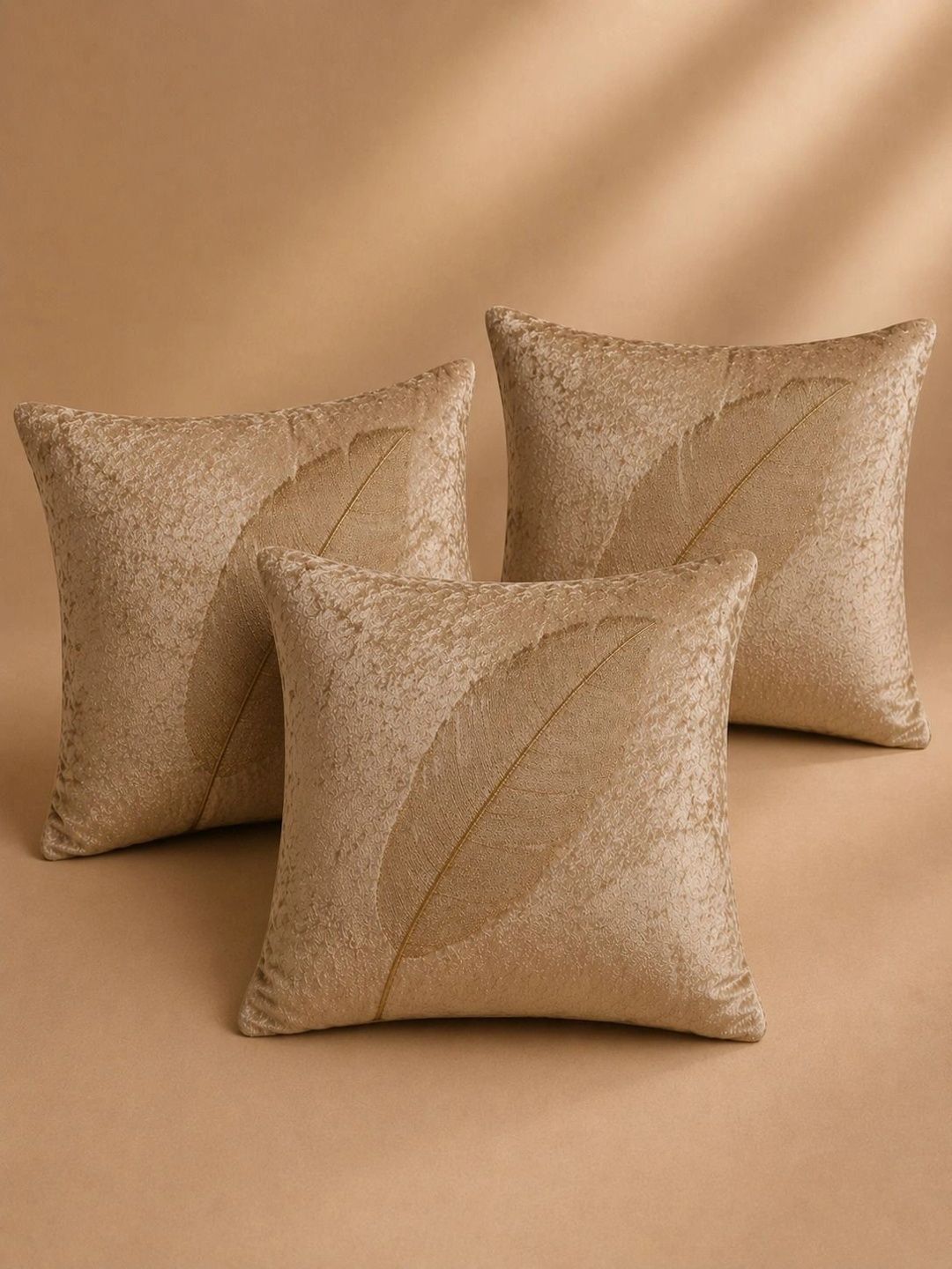 VORNEXA Beige Set of 3 Velvet Square Cushion Covers-image-47