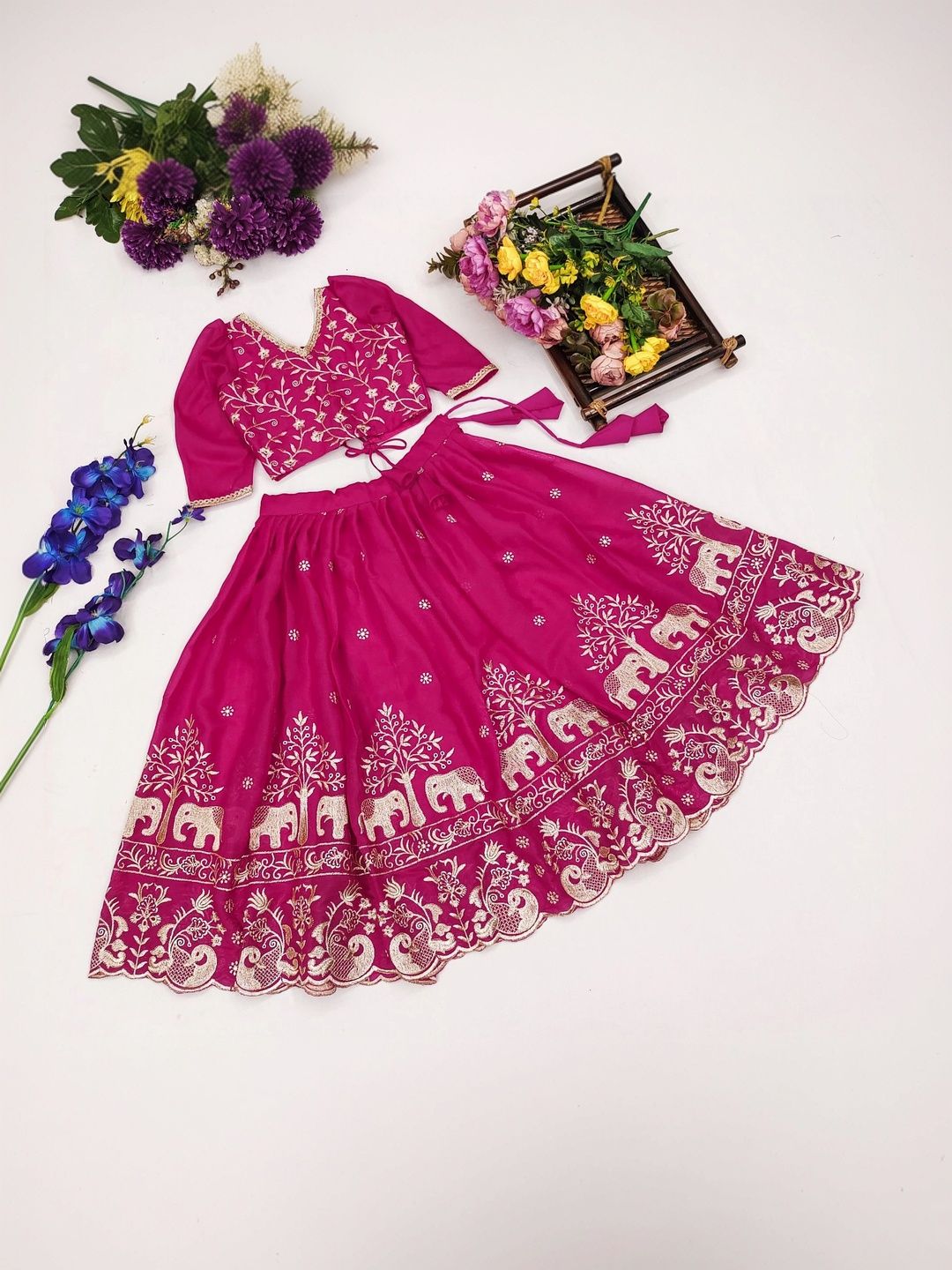 DRISHIV ENTERPRISE Girls Embroidered Thread Work Ready to Wear Lehenga &-picture-52