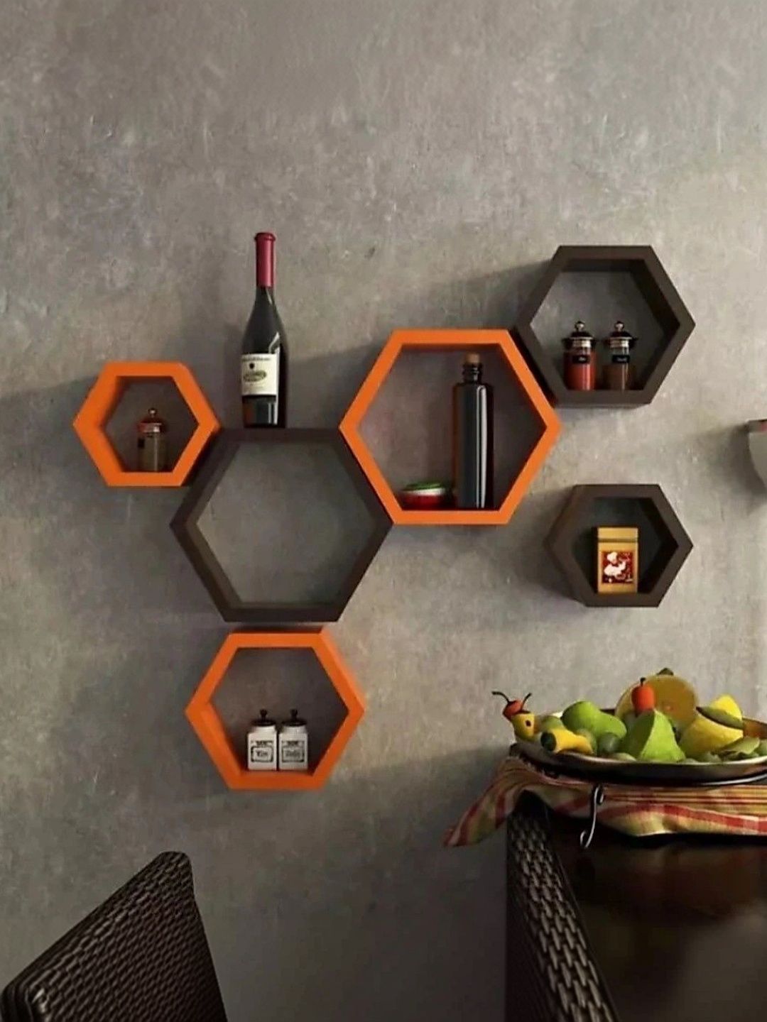 TFS TRADERS Orange & Brown MDF Wall Shelf with Keyholders-image-44