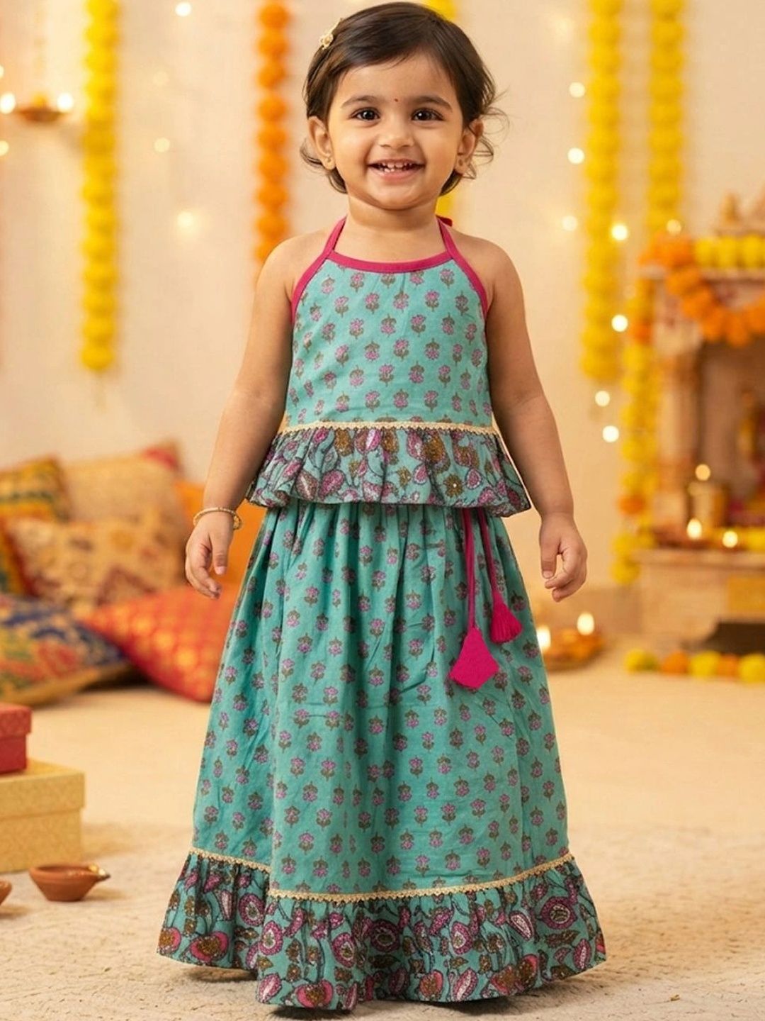 Sangria Girls Printed Block Print Ready to Wear Lehenga &-image-27