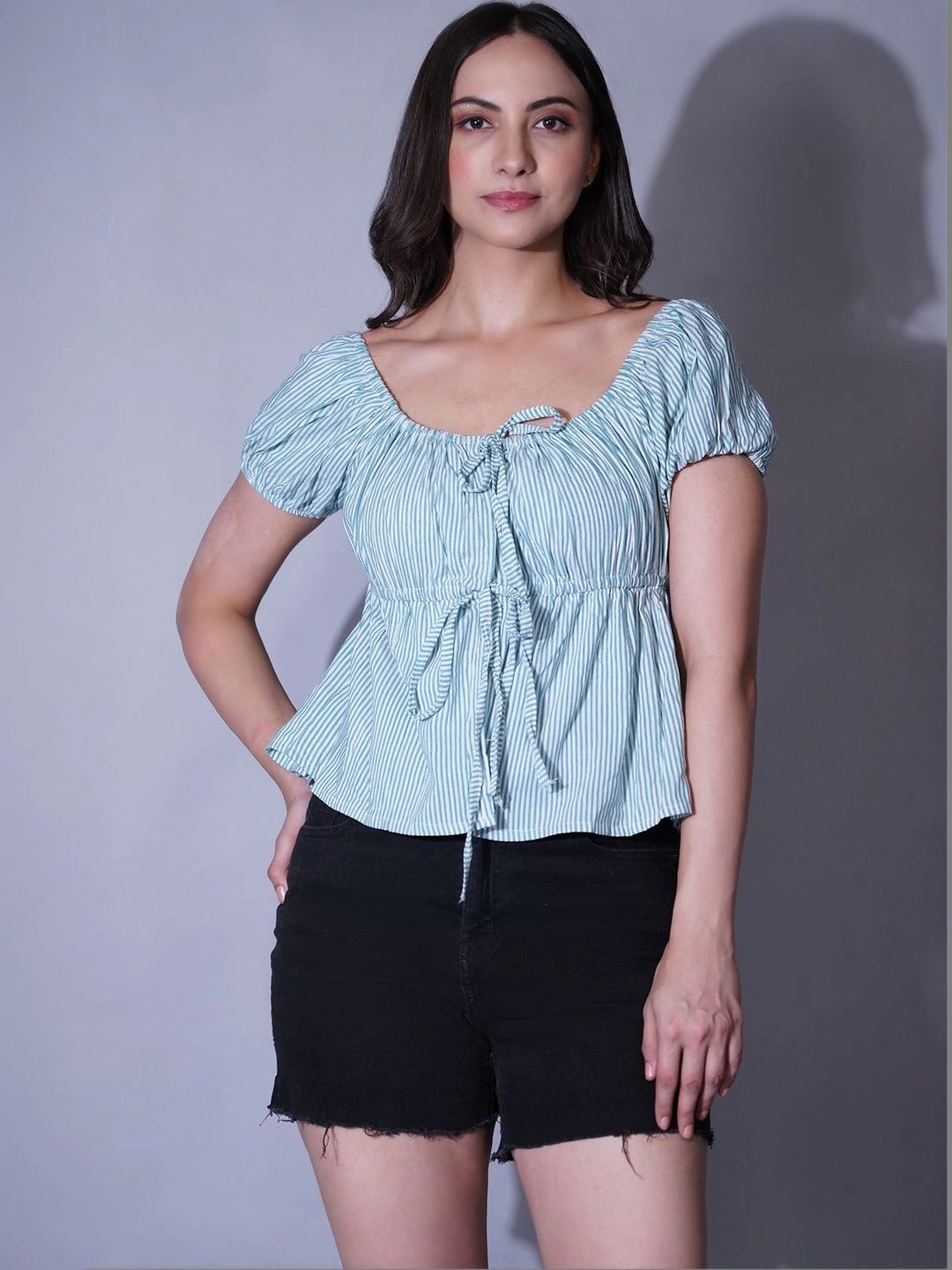 BNS Striped Cotton Blend Peplum Top-picture-19