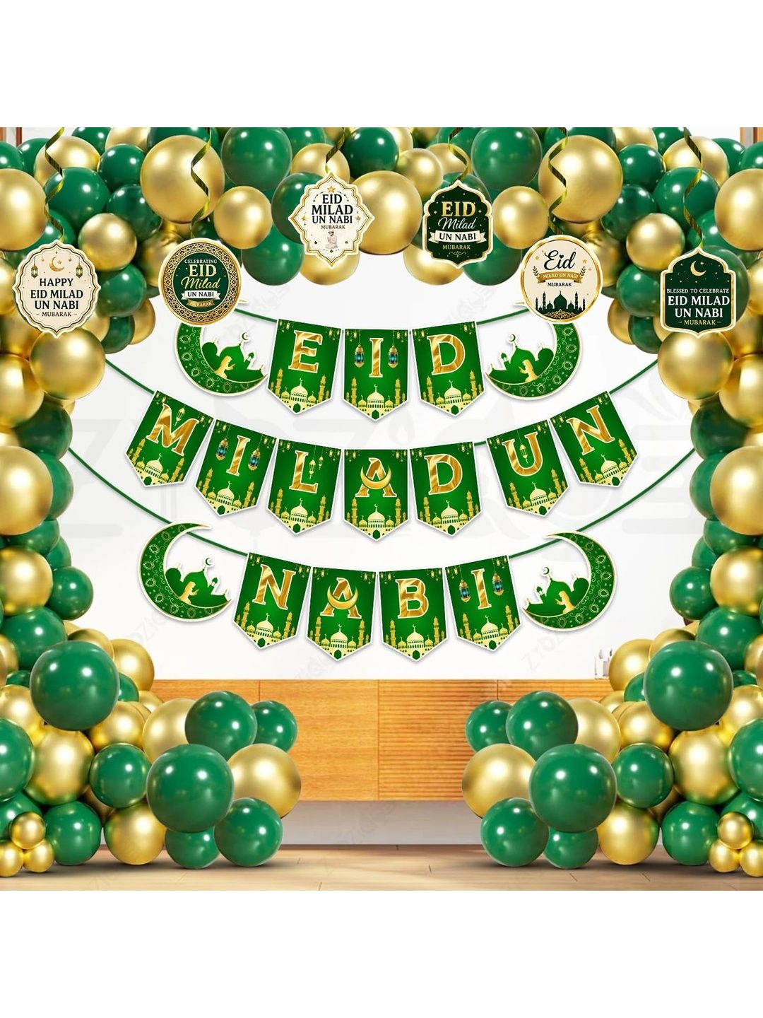 ZYOZI 84-Pcs Green Glossy Reusable Festive Decor - Milad Un Nabi Decorations Kit-picture-9