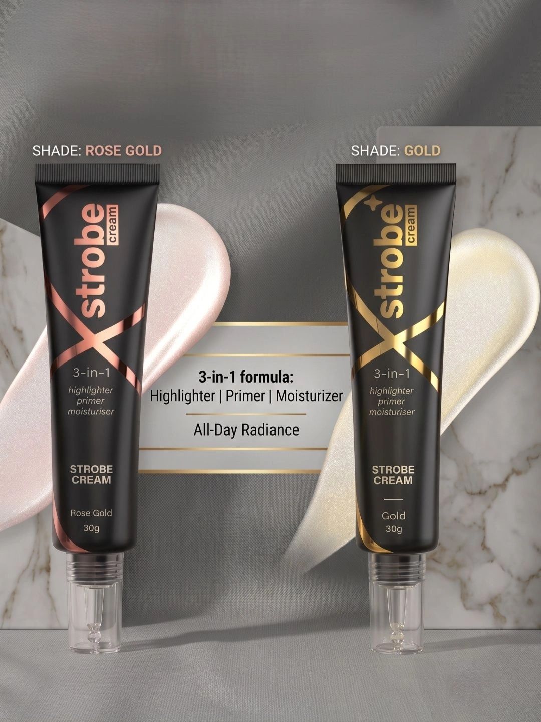 OMAAYAA STORES Set Of 2 3 In 1 Hydrating Strobe Cream - 30 g Each - Gold - Rose Gold-image-32