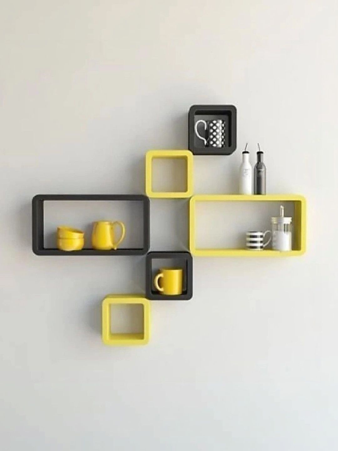 TFS TRADERS Yellow & Black MDF Wall Shelf with Keyholders-picture-34