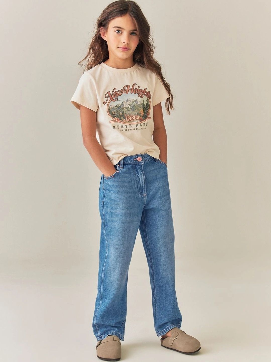 NEXT Girls Straight Fit Mid-Rise Light Fade Jeans-image-6
