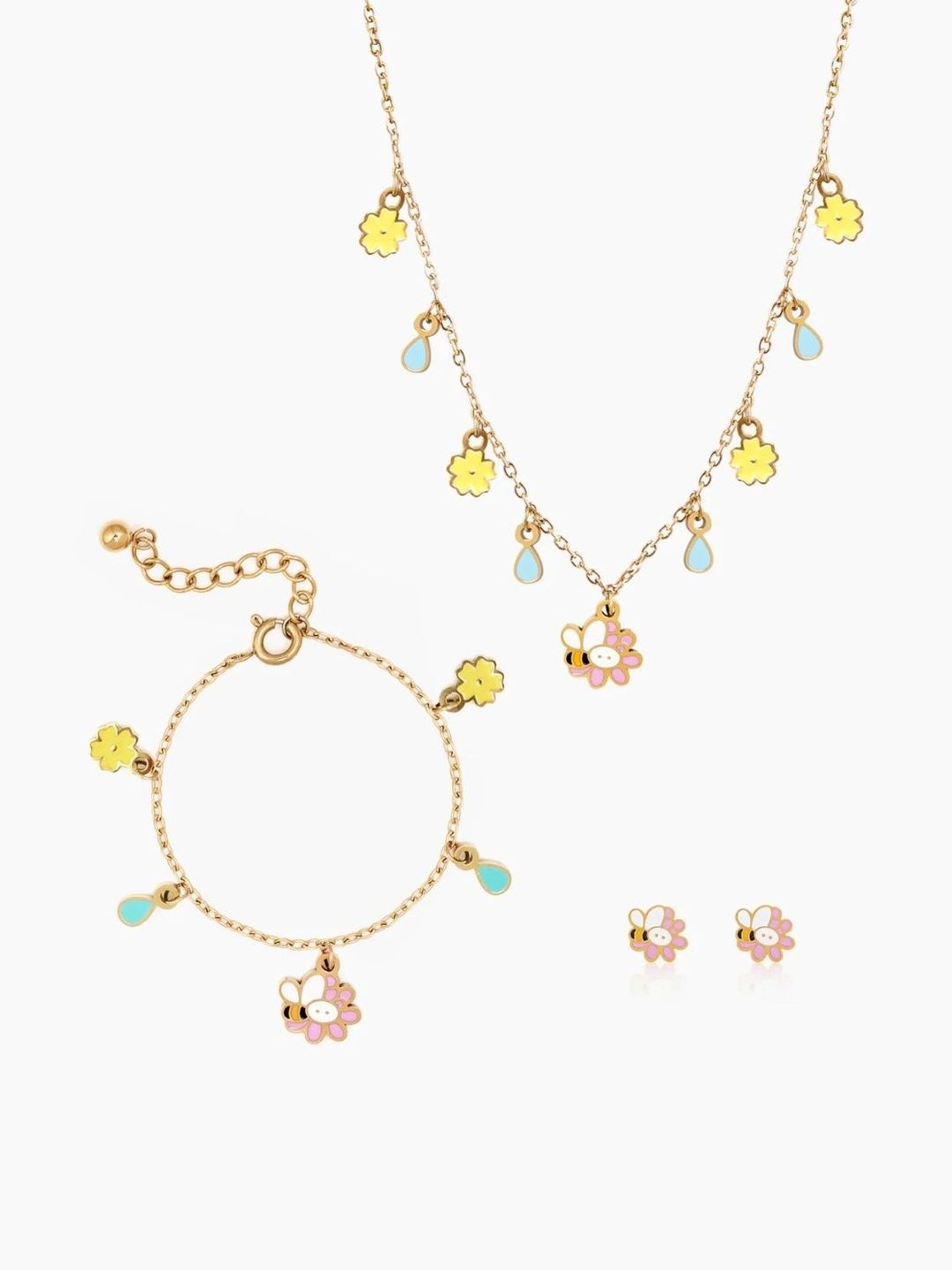 SWASHAA Gold-Plated Enamelled Necklace and Earrings-image-44