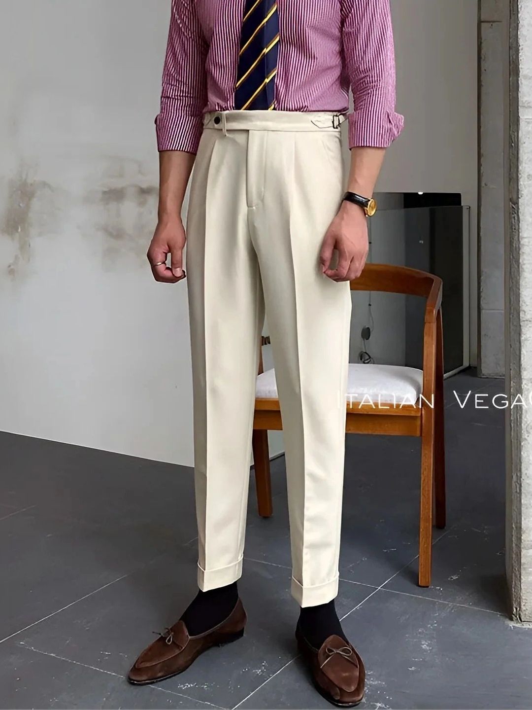 Italian Vega Beige Elegant Gurkha Pants-picture-40
