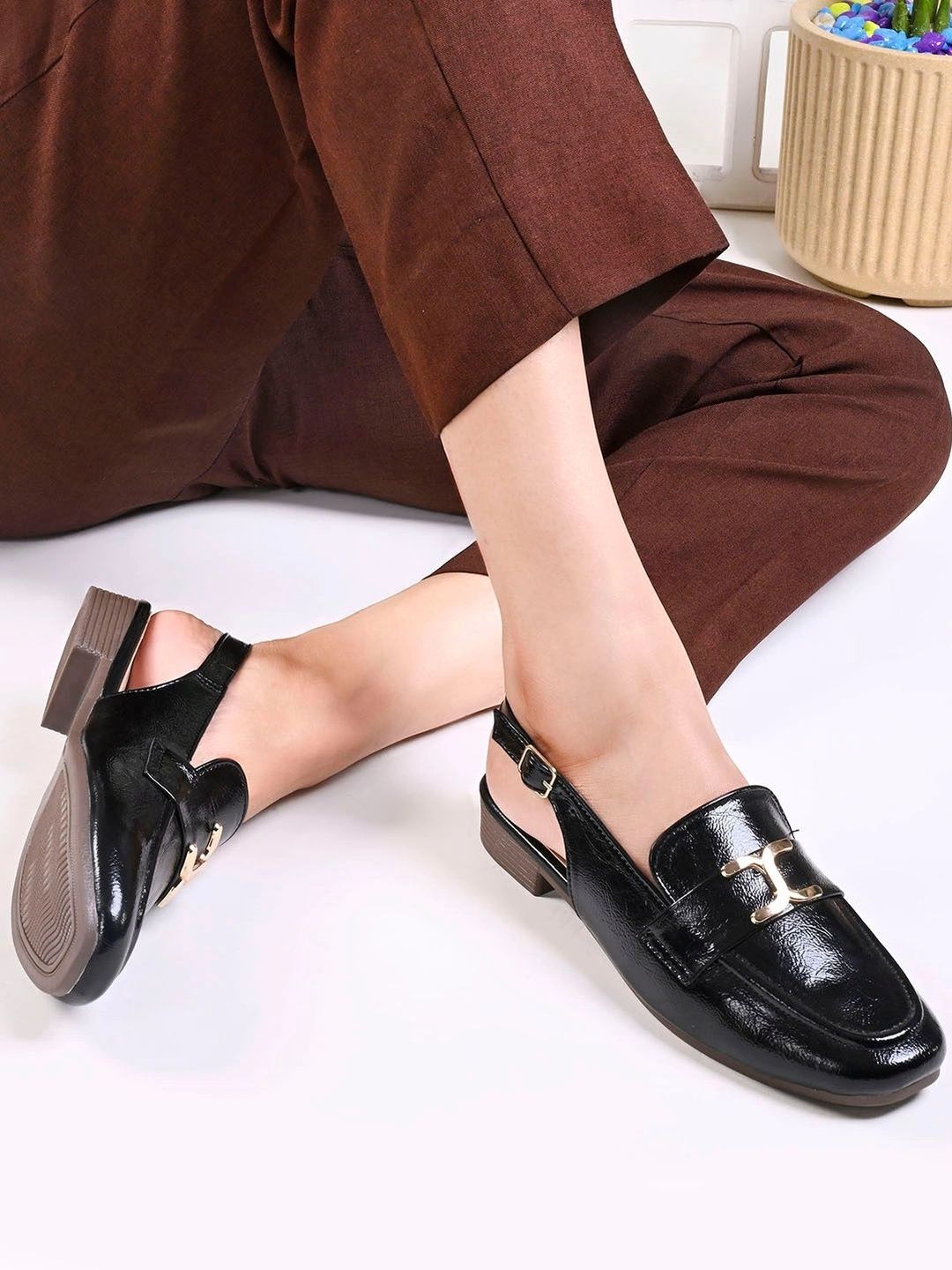 JM Looks Women Textured Mules with Buckles Flats-image-20