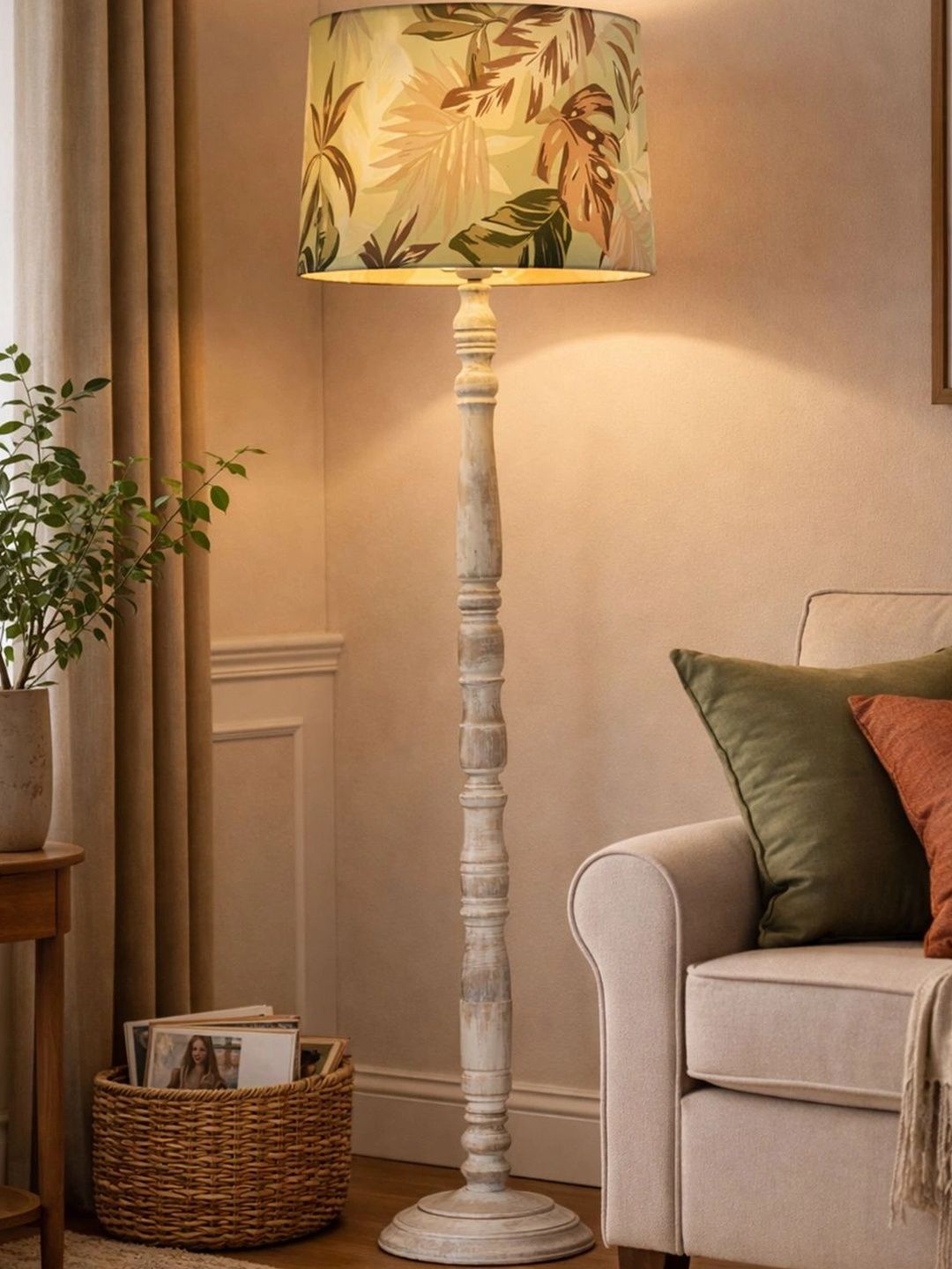 Decorcity Green & Brown Floral Printed Wooden Floor Lamps-image-25