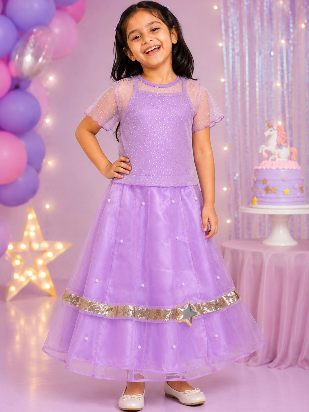 KiddoPanti Girls Embellished Top with Skirt-picture-31