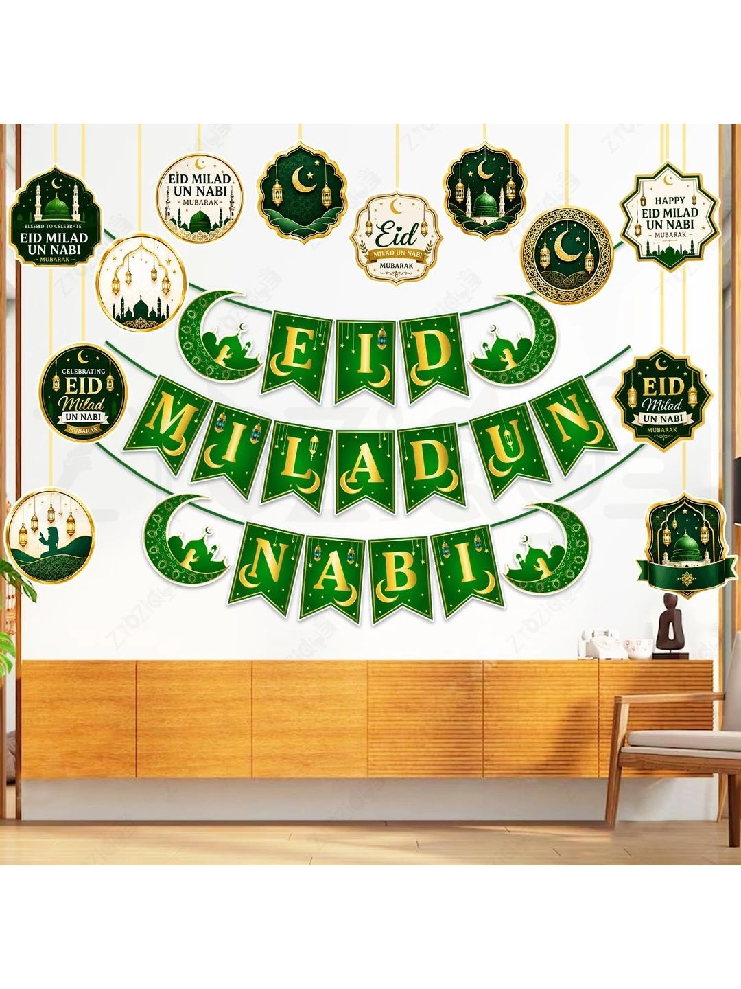 ZYOZI 90-Pcs Green Glossy Reusable Festive Decor - Milad Un Nabi Decorations Kit-picture-2