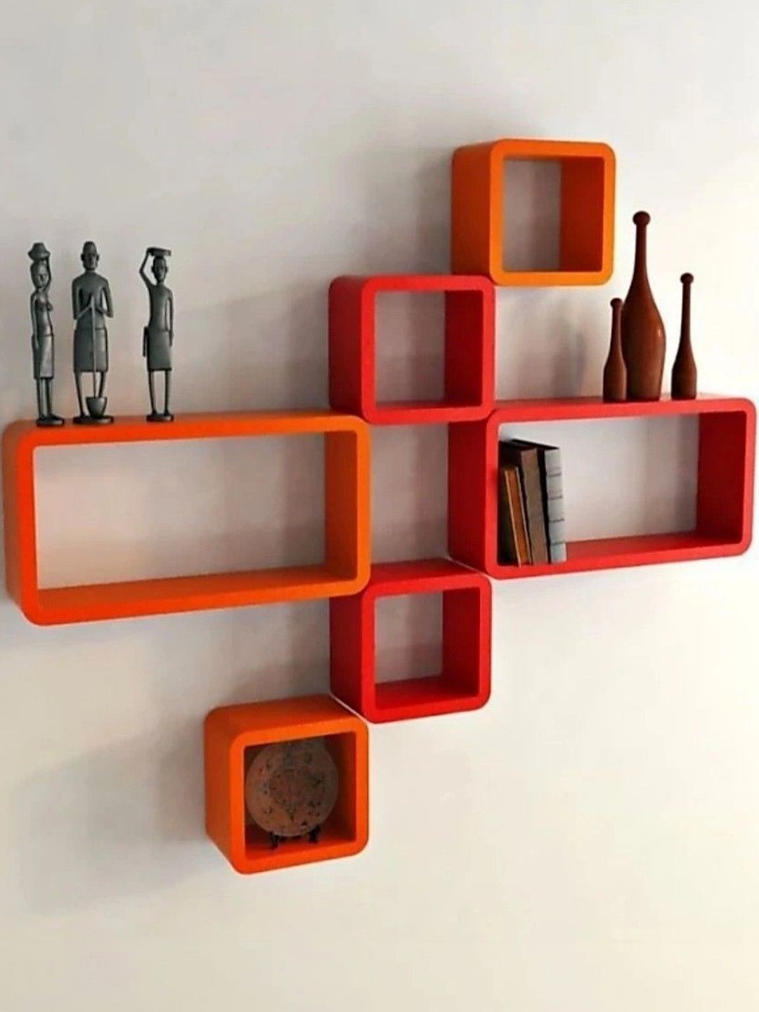 TFS TRADERS Red & Orange MDF Wall Shelf with Keyholders-picture-33