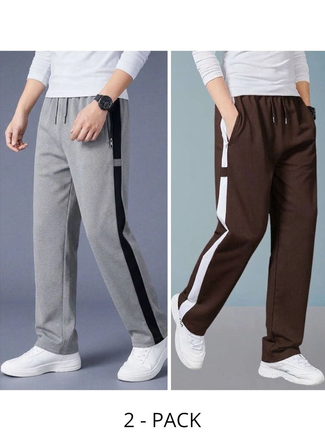 FLYWIND Men Pack of 2 Regular Fit Colourblocked Training Track Pants-picture-40