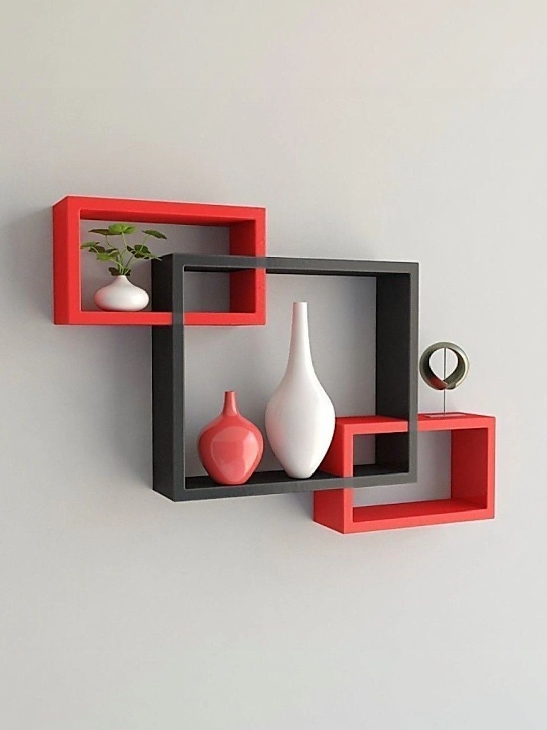 TFS TRADERS Black & Red MDF Wall Shelf with Keyholders-picture-57